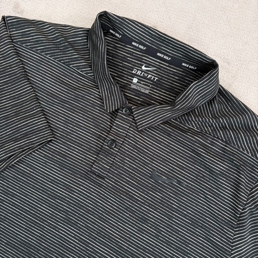 Nike Golf x Tiger Woods Performance Golf Polo Shirt Black Striped Men Large NWOT